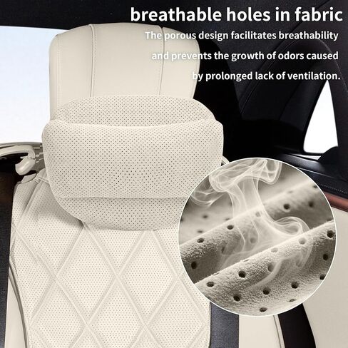 2 Pack Car Neck Pillow, Car Seat Headrest Neck Rest Cushion, Suede Car Headrest Pillow for Neck Support with Adjustable Strap, Universal Fit Cars SUVs Sedan Home Office (Beige) in Saudi Arabia