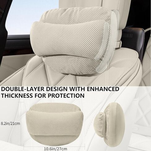 2 Pack Car Neck Pillow, Car Seat Headrest Neck Rest Cushion, Suede Car Headrest Pillow for Neck Support with Adjustable Strap, Universal Fit Cars SUVs Sedan Home Office (Beige) in Saudi Arabia
