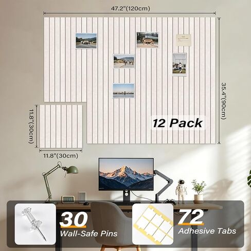 Large Felt Bulletin Board，47.2" x 35.4" 12 Pack Cork Board Alternative for Walls,Felt Wall Tiles for Office & Home Decor,Pin Board with 30 Pcs Pushpins and 72 Adhesive Tabs-Oatmeal in Saudi Arabia