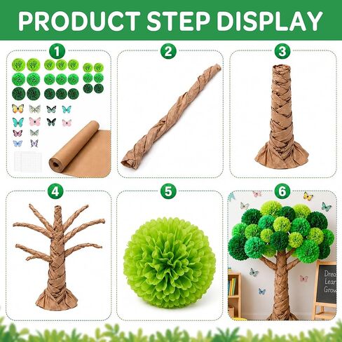 3D Classroom Tree Bulletin Board Set, 3 Roll 32.8Ft Large Kraft Craft Cardboard Tree with Artificial Butterfly, Back to School Bulletin Board Decorations for DIY School Chalkboards Room Wall Decor in Saudi Arabia