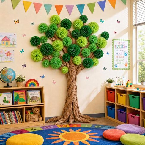 3D Classroom Tree Bulletin Board Set, 3 Roll 32.8Ft Large Kraft Craft Cardboard Tree with Artificial Butterfly, Back to School Bulletin Board Decorations for DIY School Chalkboards Room Wall Decor in Saudi Arabia