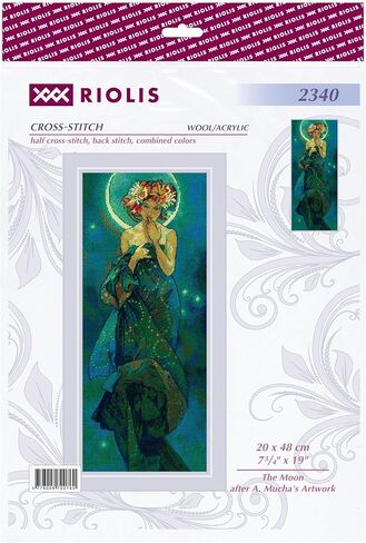 RIOLIS - القمر بعد العمل الفني A. Mucha 2340، مجموعات الغرز المتقاطعة 7.87x18.89، للمبتدئين والمتقدمين، طقم خياطة متقاطعة هدية DYI للبالغين، طقم خياطة عد التطريز in Kuwait