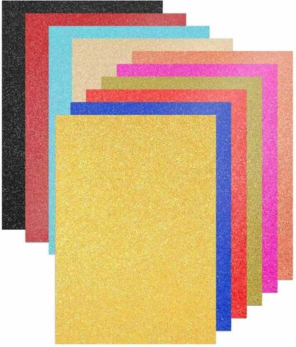 Thicker Glitter Cardstock 8.5 x 11, No-Shed 250 GSM Durable Glitter Construction Paper, 10 Color Variety 10 Sheets Sparkle Paper Card Stock for Arts Crafts, Decorative, Card DIY Making, Scrapbooking in Kuwait