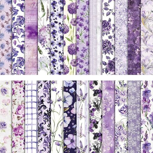 24 Sheets Purple Floral Pattern Paper 11.8x11.8 In Purple Flower Scrapbook Paper Pad 24 Floral Patterns Double-Sided Decorative Craft Papers for Card Making, Junk Journal, Photo Photo Album in Kuwait