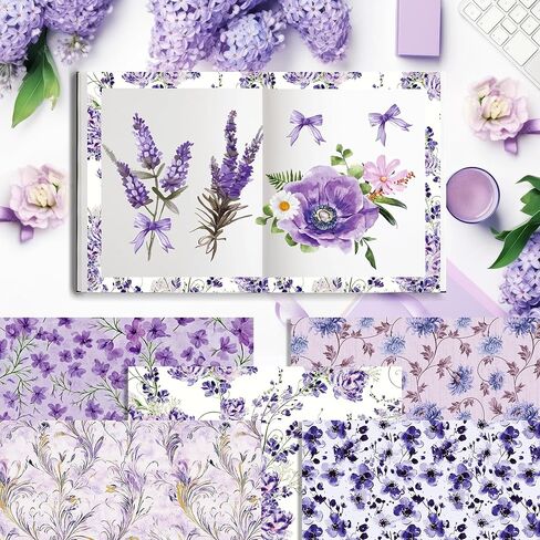 24 Sheets Purple Floral Pattern Paper 11.8x11.8 In Purple Flower Scrapbook Paper Pad 24 Floral Patterns Double-Sided Decorative Craft Papers for Card Making, Junk Journal, Photo Photo Album in Kuwait