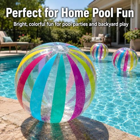 GiftExpress 40" Striped Beach Ball, Giant Transparent Inflatable Beach Ball for Swimming Pool Party, Beach, Backyard Games, Summer Outdoor Water Toy & Party Decoration for Kids, Teens & Adults in Saudi Arabia