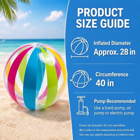 GiftExpress 40" Striped Beach Ball, Giant Transparent Inflatable Beach Ball for Swimming Pool Party, Beach, Backyard Games, Summer Outdoor Water Toy & Party Decoration for Kids, Teens & Adults in Saudi Arabia
