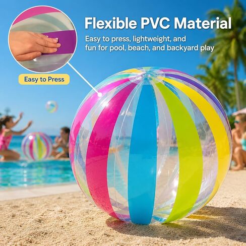 GiftExpress 40" Striped Beach Ball, Giant Transparent Inflatable Beach Ball for Swimming Pool Party, Beach, Backyard Games, Summer Outdoor Water Toy & Party Decoration for Kids, Teens & Adults in Saudi Arabia