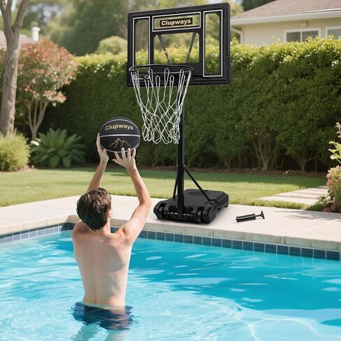 Pool Basketball Hoop Poolside Height Adjustable Portable Basketball Hoop for Pool with Shatterproof Backboard/Weather-Resistant Steel Brackets/Water Weighted Base, Includes a Ball & Pump in Saudi Arabia
