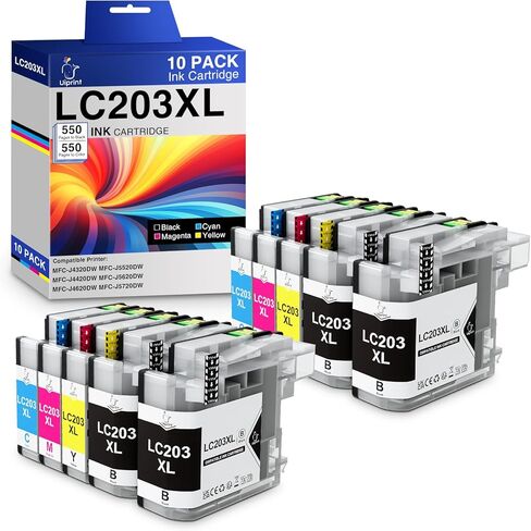 خرطوشة حبر LC203XL لطابعة Brother MFC-J480DW MFC-J880DW MFC-J885DW MFC-J4420DW MFC-J680DW بديلة لأخيه LC203 LC203XL LC201 LC201XL 10 عبوات عالية الإنتاجية 5500 صفحة (4BK/2C/2M/2Y) in Kuwait
