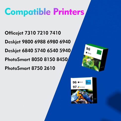 96 Black 97 Tri-Color Remanufactured for HP 96 97 Ink Cartridges Black/Color Combo Pack, 96/97 Ink Cartridges for DeskJet 6940 6840 6988 6980 OfficeJet 7310 7410 7210 Photosmart 8050 Printer(3-Pack) in Saudi Arabia