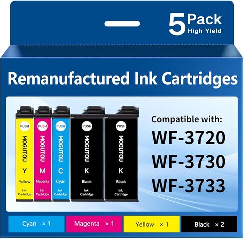 مجموعة بديلة معاد تصنيعها لخراطيش الحبر 702XL ذات إنتاجية عالية لطابعة Epson Workforce Pro WF-3733 WF-3720 WF-3730 (5 عبوات) in Kuwait