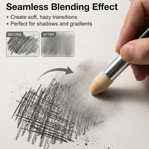 6 PCS Artist Blending Sponge Pen, Double Headed Soft Oil Pastel Blending Stump Tools, Washable Sketch Rubbing Drawing Art Sponge Brush for Artist Highlight Shadow Professional Sketch Drawing Blend in Saudi Arabia