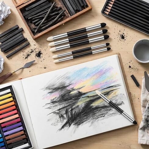 6 PCS Artist Blending Sponge Pen, Double Headed Soft Oil Pastel Blending Stump Tools, Washable Sketch Rubbing Drawing Art Sponge Brush for Artist Highlight Shadow Professional Sketch Drawing Blend in Saudi Arabia