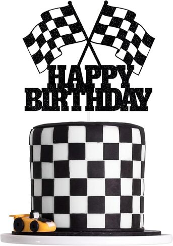 Race Car Flag Cake Topper Racing Car Happy Birthday Cake Decoration Racing Checkered Flag Themed Cake Decoration for Boys Birthday Party Baby Shower in Saudi Arabia