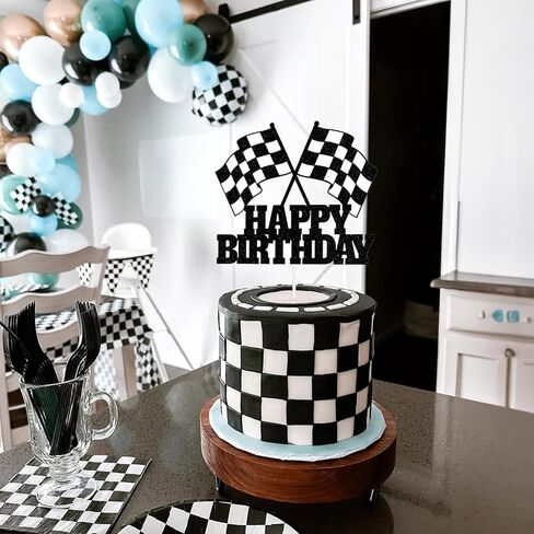 Race Car Flag Cake Topper Racing Car Happy Birthday Cake Decoration Racing Checkered Flag Themed Cake Decoration for Boys Birthday Party Baby Shower in Saudi Arabia