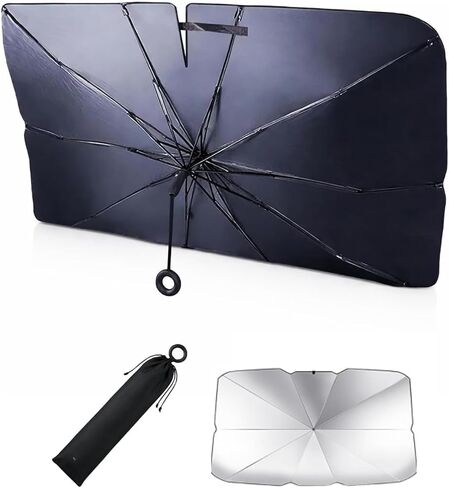 Persevere Car Windshield Sun Shade Umbrella with Pull Cord for Tesla Model Y Model 3 2017-2026 - Foldable Front Window Sunshade for Heat Insulation, 6 Layers Blocks 99% UV Rays in Saudi Arabia