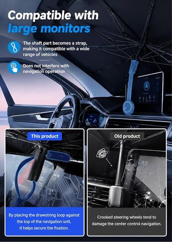 Persevere Car Windshield Sun Shade Umbrella with Pull Cord for Tesla Model Y Model 3 2017-2026 - Foldable Front Window Sunshade for Heat Insulation, 6 Layers Blocks 99% UV Rays in Saudi Arabia