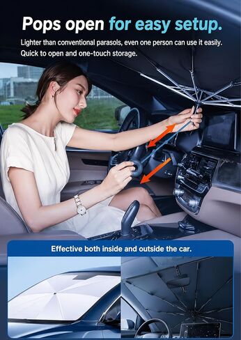 Persevere Car Windshield Sun Shade Umbrella with Pull Cord for Tesla Model Y Model 3 2017-2026 - Foldable Front Window Sunshade for Heat Insulation, 6 Layers Blocks 99% UV Rays in Saudi Arabia
