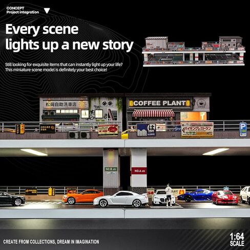 kivmcds Display Case for Hot Wheels Matchbox Toy Car Monster Truck,Lighted Ramp Scene Diorama Garage Parking for 1/64 Diecast Car,Maximum Hold 40+ Cars (Self-Service Car Wash) in Saudi Arabia