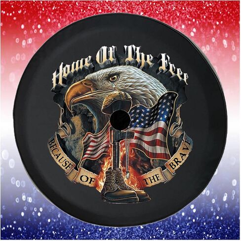 JL Spare Tire Covers Home Free Because Brave Military Flag Eagle Car Accessories Black 32 to 33 Inch with Backup Camera Hole in Kuwait