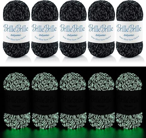 Glow in The Dark Yarn - 5 Pack Glow in The Dark Yarn for Crochet(260g/9oz | 273 Yards) Knitting & Crochet Thread for DIY Crafts, Gifts, Doll Making (Black) in Saudi Arabia