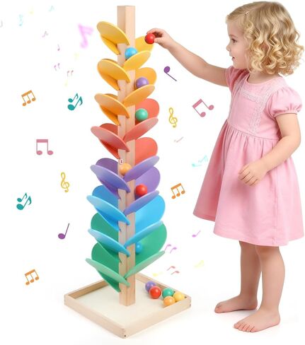 Wooden Marble Run Music Tree for Kids Ages 3+ - Upgraded Easy Assembly with Built-in Nuts, Montessori Toys for Toddlers, Color Sorting Marble Ball Run & Musical Game for Boys Girls 4-8 in Saudi Arabia