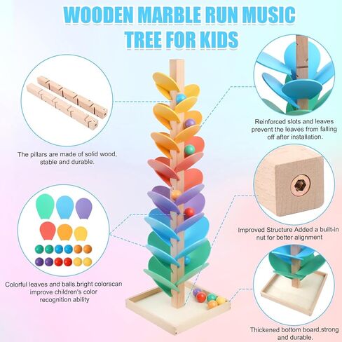 Wooden Marble Run Music Tree for Kids Ages 3+ - Upgraded Easy Assembly with Built-in Nuts, Montessori Toys for Toddlers, Color Sorting Marble Ball Run & Musical Game for Boys Girls 4-8 in Saudi Arabia