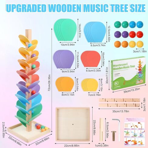 Wooden Marble Run Music Tree for Kids Ages 3+ - Upgraded Easy Assembly with Built-in Nuts, Montessori Toys for Toddlers, Color Sorting Marble Ball Run & Musical Game for Boys Girls 4-8 in Saudi Arabia