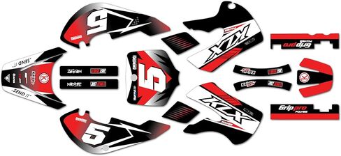 مجموعة رسومات لدراجة Kawasaki KLX 110 (2002-2009) Turbo Series Red 9 Mil-Dirt Bike مجموعة ملصقات رسومات سباق مخصصة، بدون بلاستيك in Kuwait