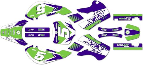 مجموعة رسومات لدراجة Kawasaki KLX 110 (2002-2009) Turbo Series Red 9 Mil-Dirt Bike مجموعة ملصقات رسومات سباق مخصصة، بدون بلاستيك in Kuwait