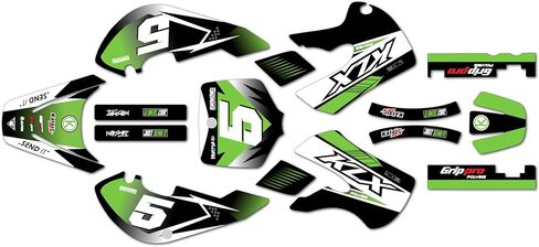 مجموعة رسومات لدراجة Kawasaki KLX 110 (2002-2009) Turbo Series Red 9 Mil-Dirt Bike مجموعة ملصقات رسومات سباق مخصصة، بدون بلاستيك in Kuwait