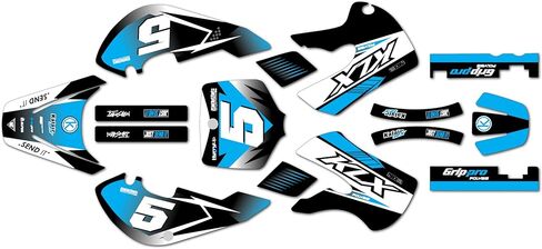 مجموعة رسومات لدراجة Kawasaki KLX 110 (2002-2009) Turbo Series Red 9 Mil-Dirt Bike مجموعة ملصقات رسومات سباق مخصصة، بدون بلاستيك in Kuwait