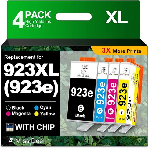 Miss Deer 923 Ink Cartridges for HP Printers, Compatible Replacement for HP 923XL 923e HP923 XL for OfficeJet Pro 8120e 8125e 8130e 8135e 8138e 8139e High Yield 4-Pack (Black/Cyan/Magenta/Yellow) in Saudi Arabia
