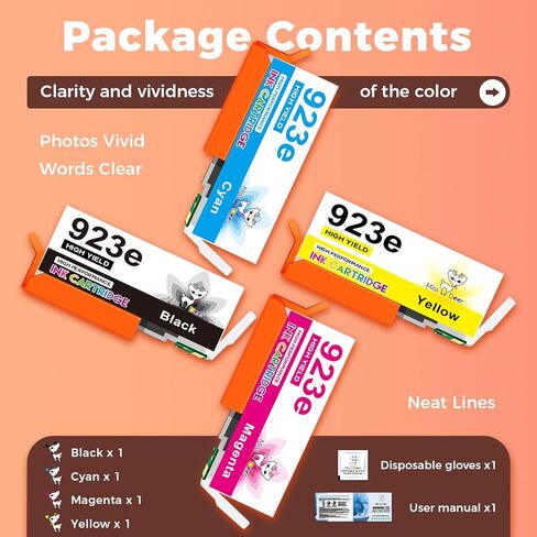 Miss Deer 923 Ink Cartridges for HP Printers, Compatible Replacement for HP 923XL 923e HP923 XL for OfficeJet Pro 8120e 8125e 8130e 8135e 8138e 8139e High Yield 4-Pack (Black/Cyan/Magenta/Yellow) in Saudi Arabia