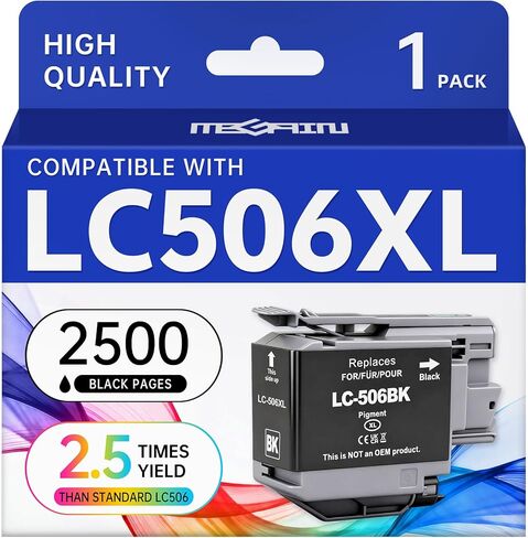 MEGAIN LC506XL Ink Cartridges High Yield Replacement for Brother LC506 LC506XL LC506XXL LC 506 Ink Cartridges with INKvestment MFC-J4355DW MFC-J4555DW MFC-J4557DW, 2500 Pages (1 Black) in Kuwait