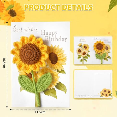 Birthday Card for Women Handmade Crochet Happy Birthday Cards with Knitted Flowers, Gift for Her, Girls, Friends, Mom, Sister in Kuwait