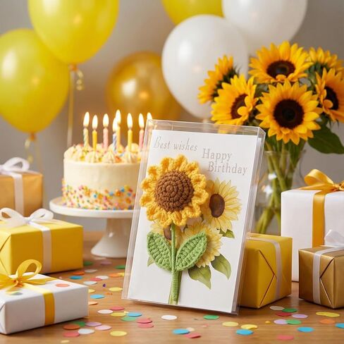 Birthday Card for Women Handmade Crochet Happy Birthday Cards with Knitted Flowers, Gift for Her, Girls, Friends, Mom, Sister in Kuwait