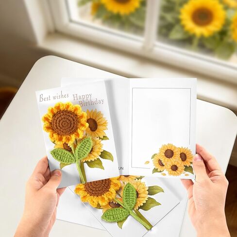 Birthday Card for Women Handmade Crochet Happy Birthday Cards with Knitted Flowers, Gift for Her, Girls, Friends, Mom, Sister in Kuwait