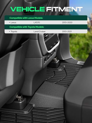 YHTAUTO Floor Mats Compatible with Toyota Land Cruiser 2013-2021 & Lexus LX570 2013-2020, TPE Floor Liners All-Weather Protection Custom Fit, 1st & 2nd Row, Set of 3 in Kuwait