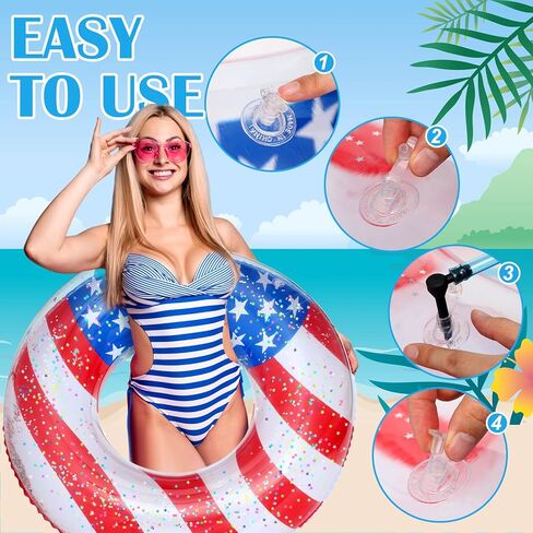 8 Pack American Flag Inflatable Swim Rings 30 Inch Patriotic Pool Floaties Swim Tubes Rings for Adults with Sparkle Confetti for 4th of July Summer Parties in Kuwait