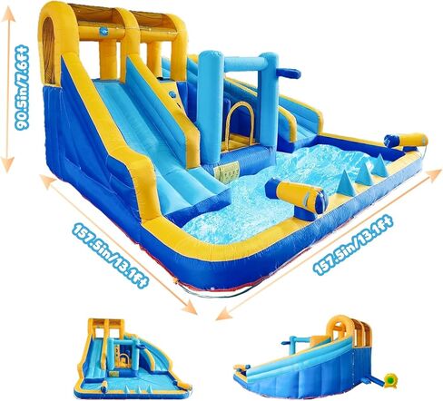 Inflatable Water Slide, Bounce House with Slide for Kids 3-8, 13.1x13.1x7.6 FT Bounce House Water Park with Long Dual Slides, Large Splash Pool, Climbing Wall, Jumping House, Boxing Game in Kuwait