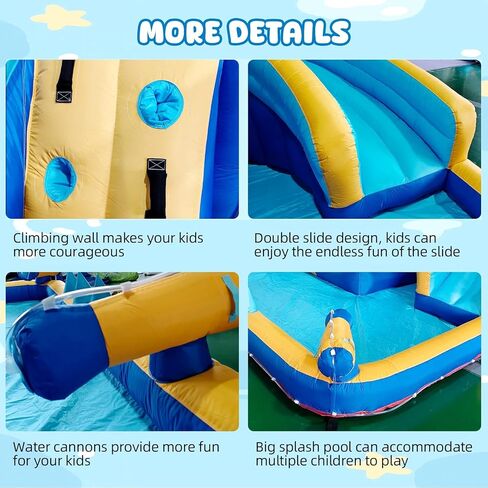 Inflatable Water Slide, Bounce House with Slide for Kids 3-8, 13.1x13.1x7.6 FT Bounce House Water Park with Long Dual Slides, Large Splash Pool, Climbing Wall, Jumping House, Boxing Game in Kuwait