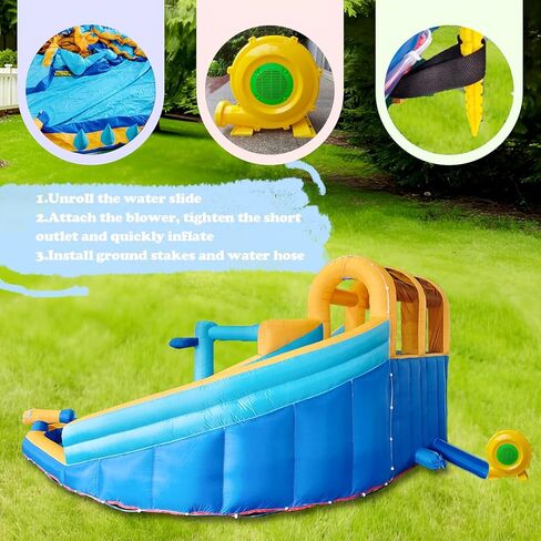Inflatable Water Slide, Bounce House with Slide for Kids 3-8, 13.1x13.1x7.6 FT Bounce House Water Park with Long Dual Slides, Large Splash Pool, Climbing Wall, Jumping House, Boxing Game in Kuwait