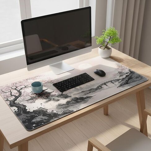 Japanese Desk Mat Mouse Pad, XL Extended Pink Cherry Blossom Large Mouse Pad, 31.5x15.7 Inch Desk Protector for Keyboard and Mouse, Waterproof Gaming Desk Pad with Non-Slip Rubber Base for Home Office in Saudi Arabia