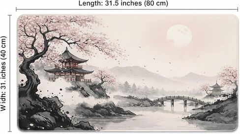 Japanese Desk Mat Mouse Pad, XL Extended Pink Cherry Blossom Large Mouse Pad, 31.5x15.7 Inch Desk Protector for Keyboard and Mouse, Waterproof Gaming Desk Pad with Non-Slip Rubber Base for Home Office in Saudi Arabia
