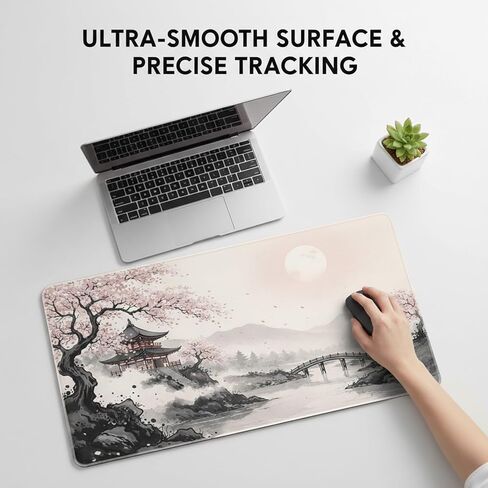 Japanese Desk Mat Mouse Pad, XL Extended Pink Cherry Blossom Large Mouse Pad, 31.5x15.7 Inch Desk Protector for Keyboard and Mouse, Waterproof Gaming Desk Pad with Non-Slip Rubber Base for Home Office in Saudi Arabia