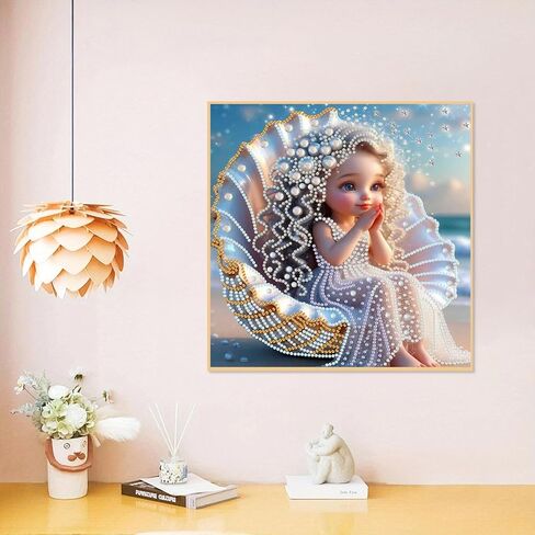 wavaiov 5D Diamond Painting Kits for Adults, Beach Shell Diamond Art Kits for Beginners, DIY Angel Special Shape Drill Diamond Gem Art Painting Kits for Home Decor 12X12 Inch in Saudi Arabia