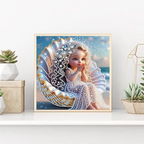 wavaiov 5D Diamond Painting Kits for Adults, Beach Shell Diamond Art Kits for Beginners, DIY Angel Special Shape Drill Diamond Gem Art Painting Kits for Home Decor 12X12 Inch in Saudi Arabia