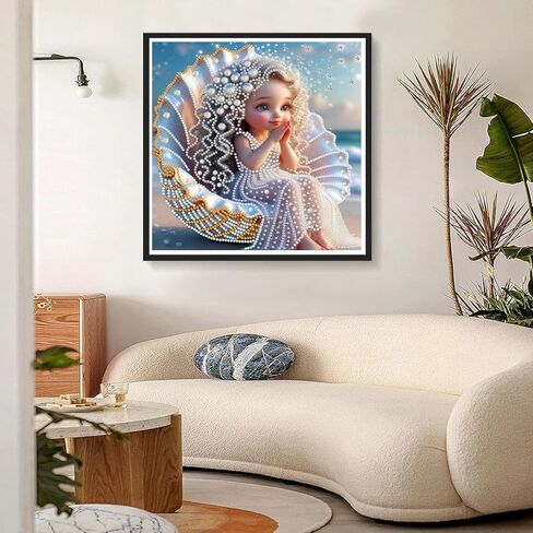 wavaiov 5D Diamond Painting Kits for Adults, Beach Shell Diamond Art Kits for Beginners, DIY Angel Special Shape Drill Diamond Gem Art Painting Kits for Home Decor 12X12 Inch in Saudi Arabia
